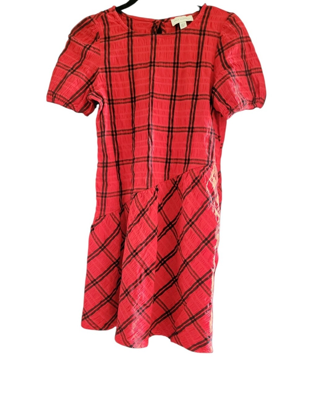 Free Assembly Plaid Short Sleeve Dress Red/Black sz L